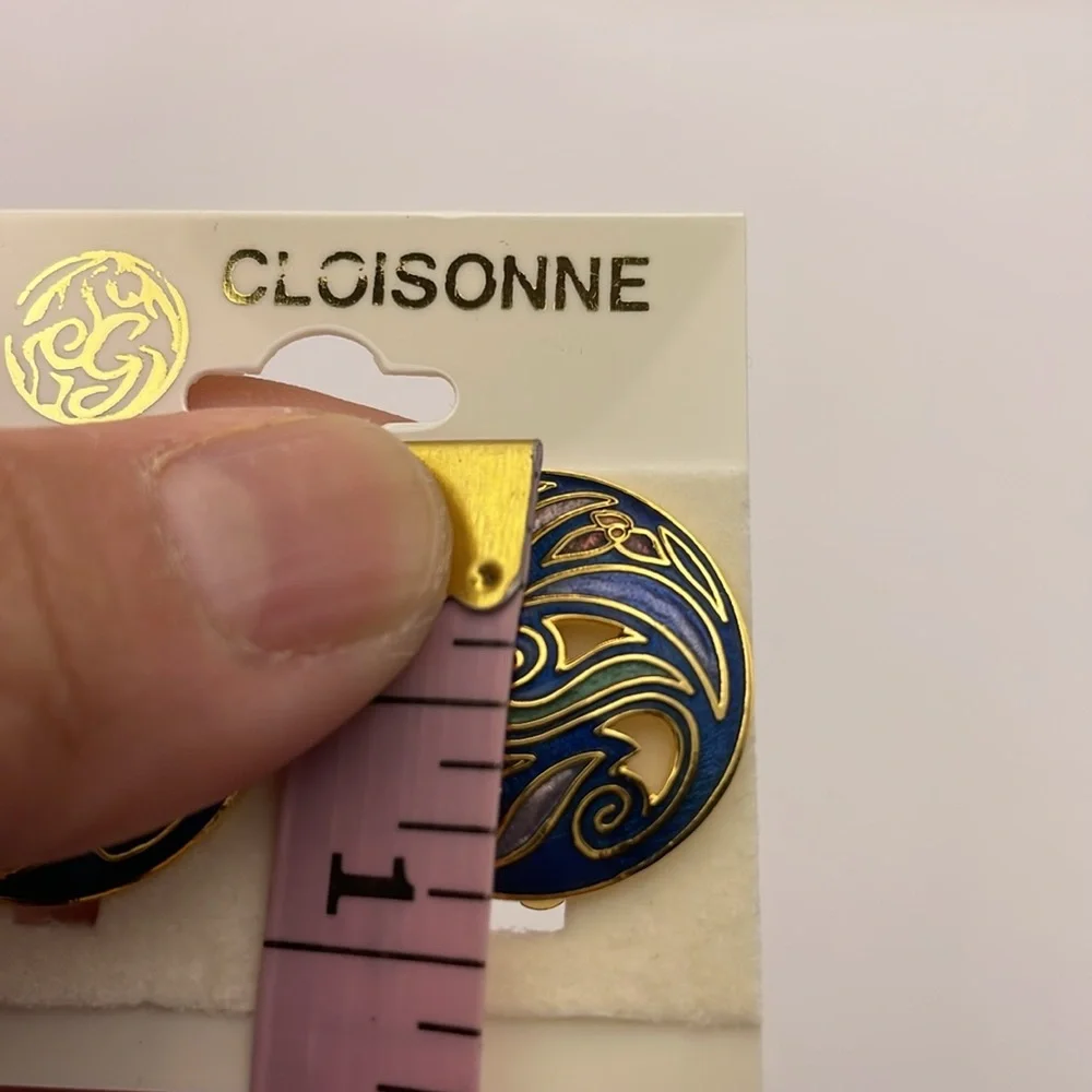 Vintage 1980’s New Old Stock Cloisonné Swirl Floral Clip-On Earrings (CN11) - Picture 4 of 5